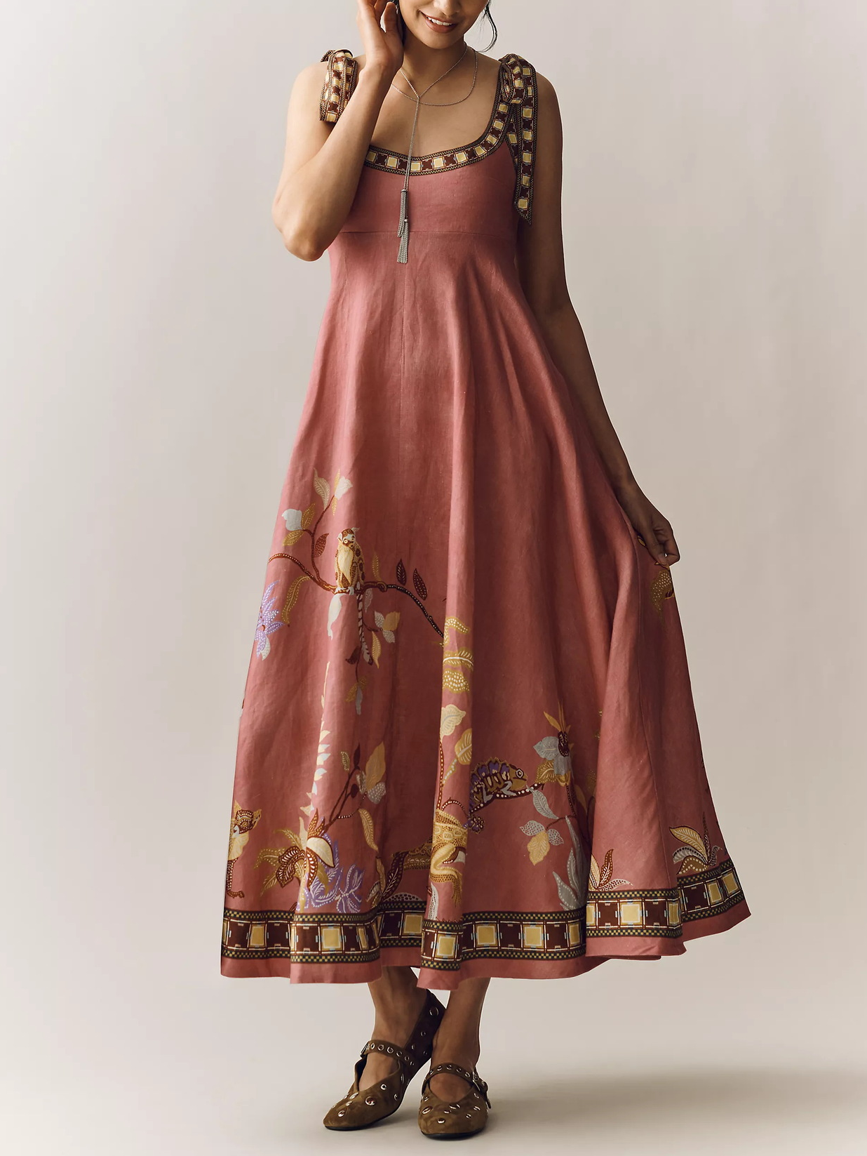 Women's Tie Strap Boho Floral Maxi Dress