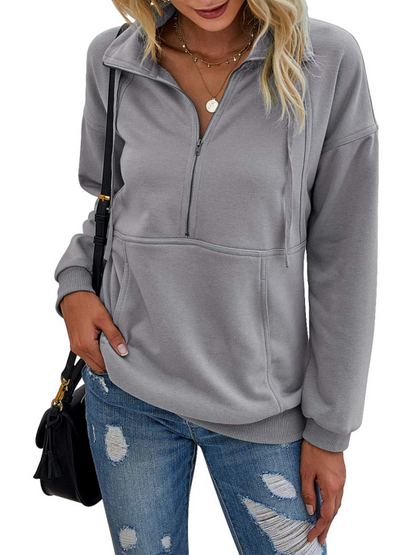 Womens Half Zip Sweatshirt With Kangaroo Pocket