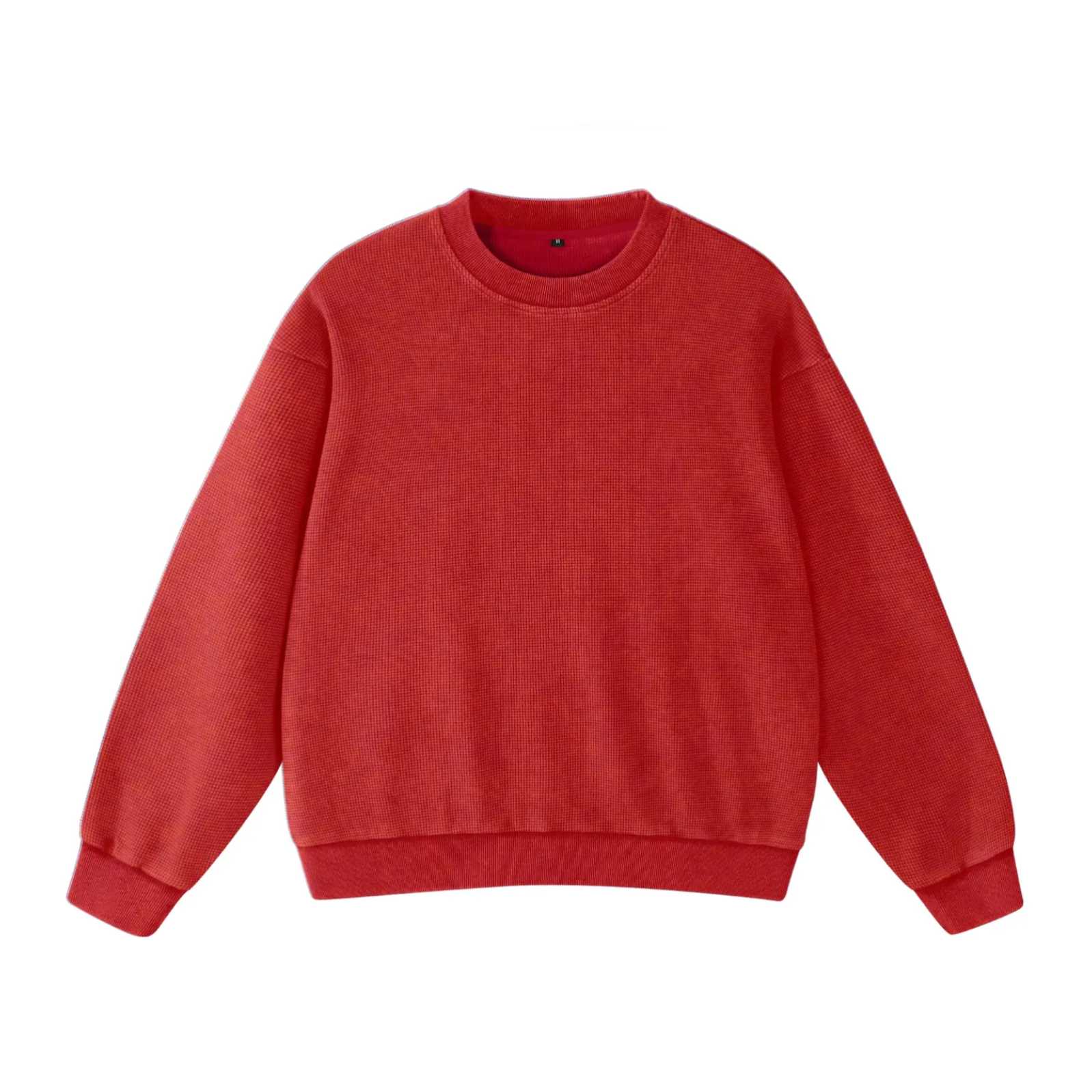 Acid Washed Waffle Oversized Crew Neck Unisex Street Sweatshirt