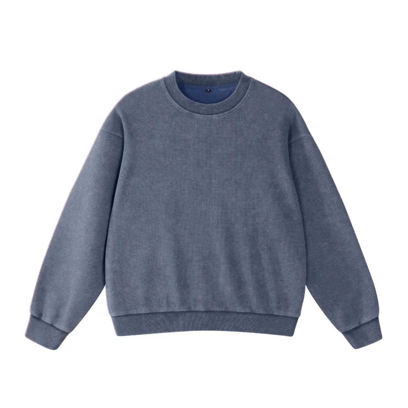 Acid Washed Waffle Oversized Crew Neck Unisex Street Sweatshirt