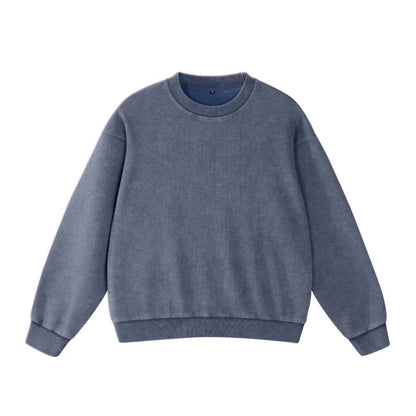 Acid Washed Waffle Oversized Crew Neck Unisex Street Sweatshirt