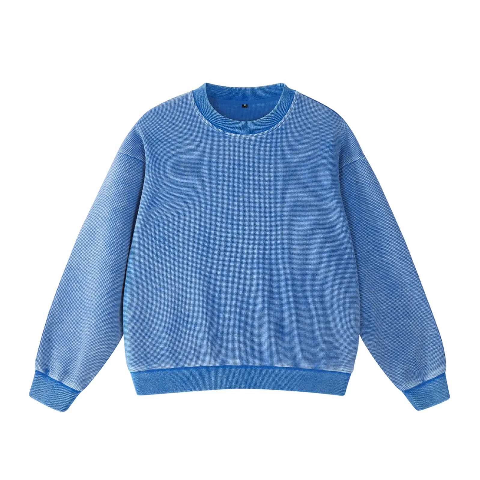 Acid Washed Waffle Oversized Crew Neck Unisex Street Sweatshirt