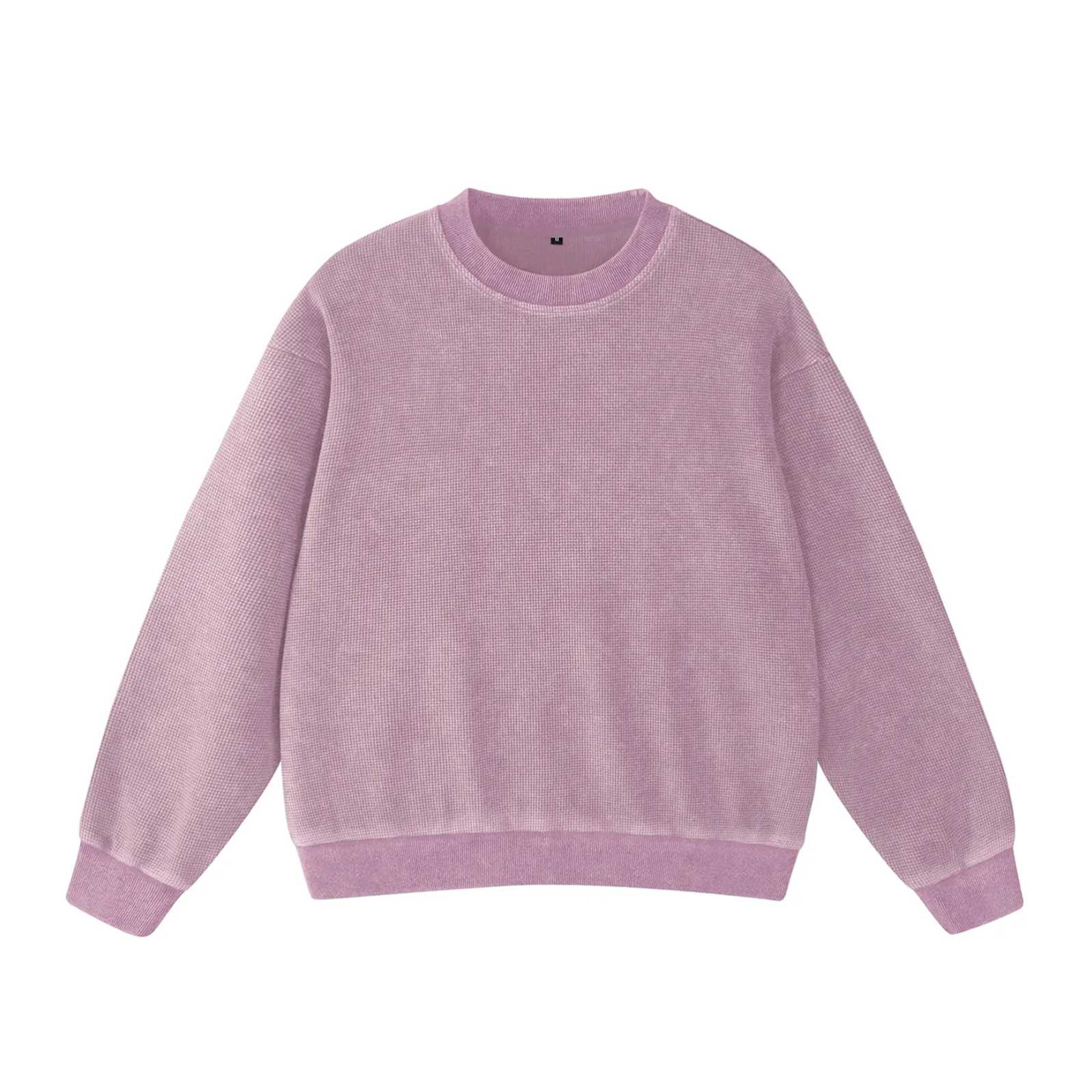 Acid Washed Waffle Oversized Crew Neck Unisex Street Sweatshirt