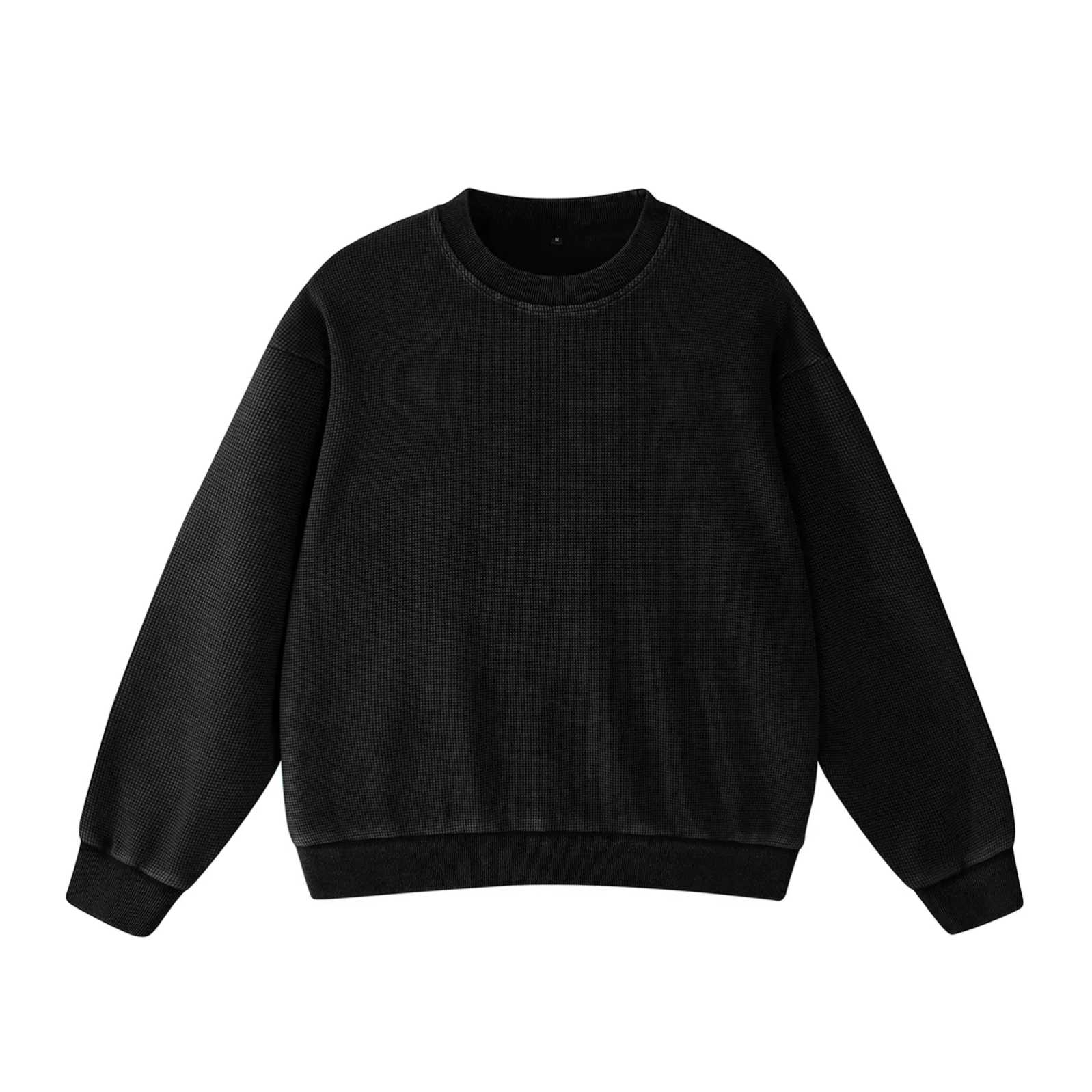 Acid Washed Waffle Oversized Crew Neck Unisex Street Sweatshirt