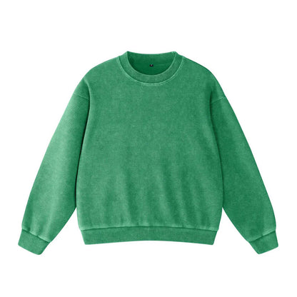 Acid Washed Waffle Oversized Crew Neck Unisex Street Sweatshirt