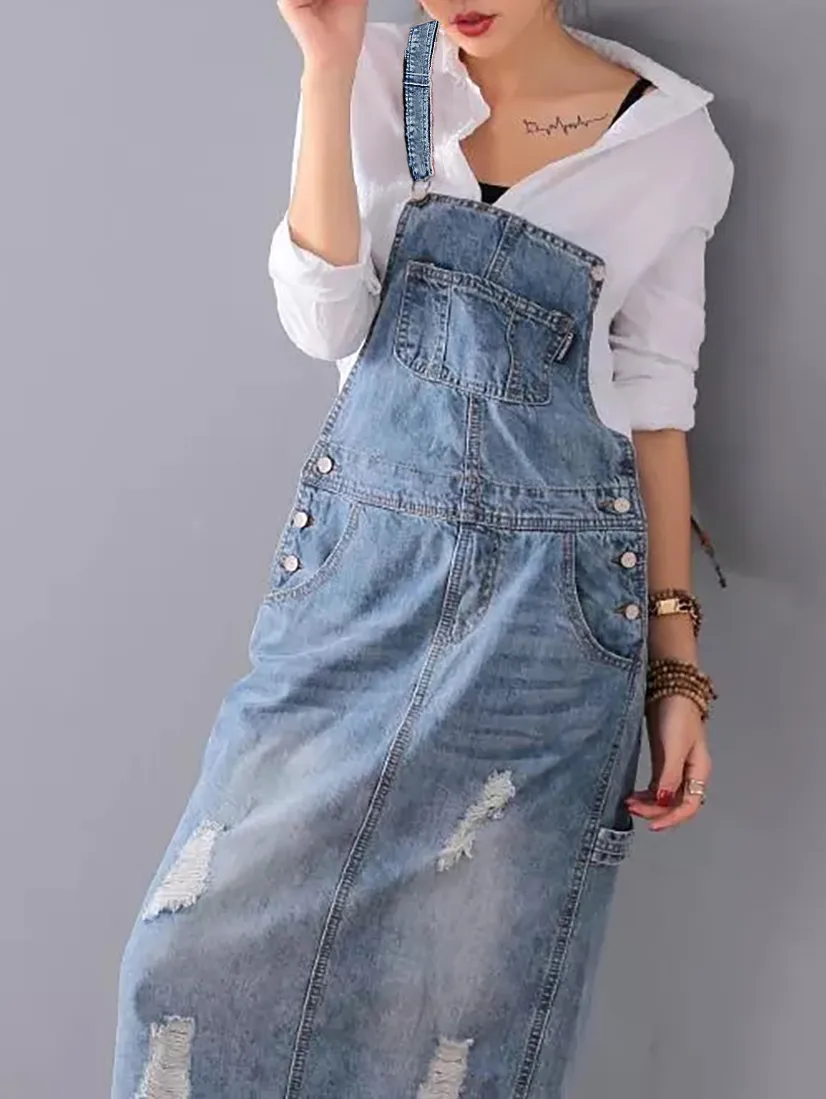 Midiross 2026 Ripped Denim Overall Dress