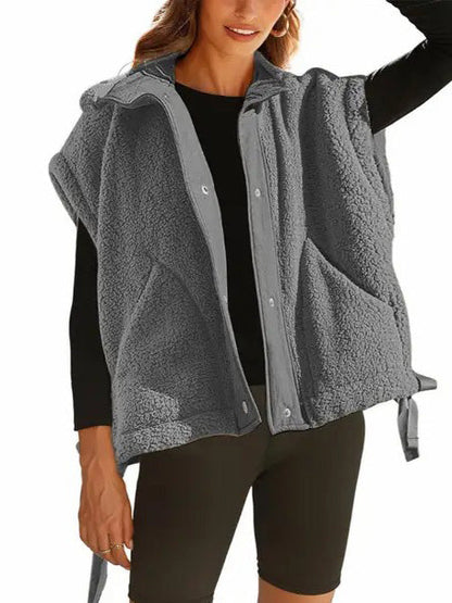 Women's Fuzzy Fleece Vest Oversized Button Down Sherpa Jacket