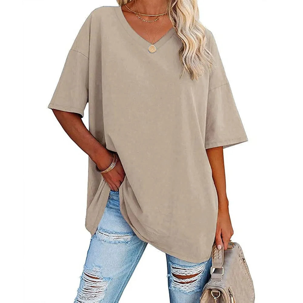 HOT SALE-WOMENS LOOSE FASHION V-NECK TOP SHORT & LONG OPTION