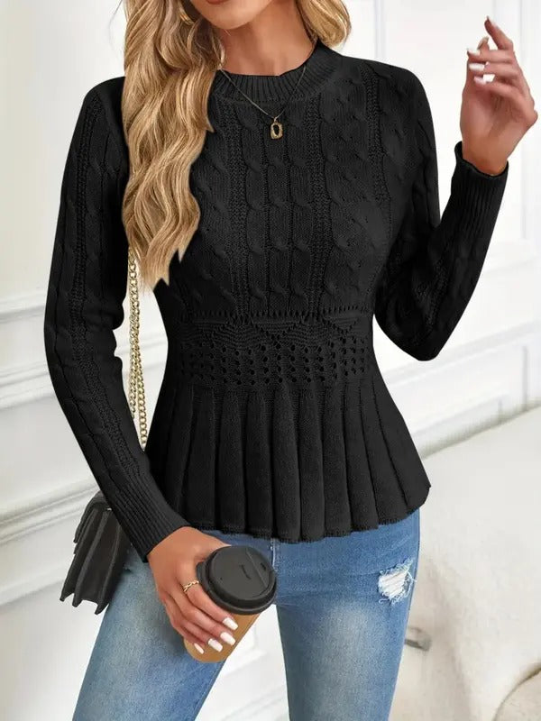 Women's Crew Neck Long Sleeve Chunky Knit Sweater (Buy 2 Free Shipping)