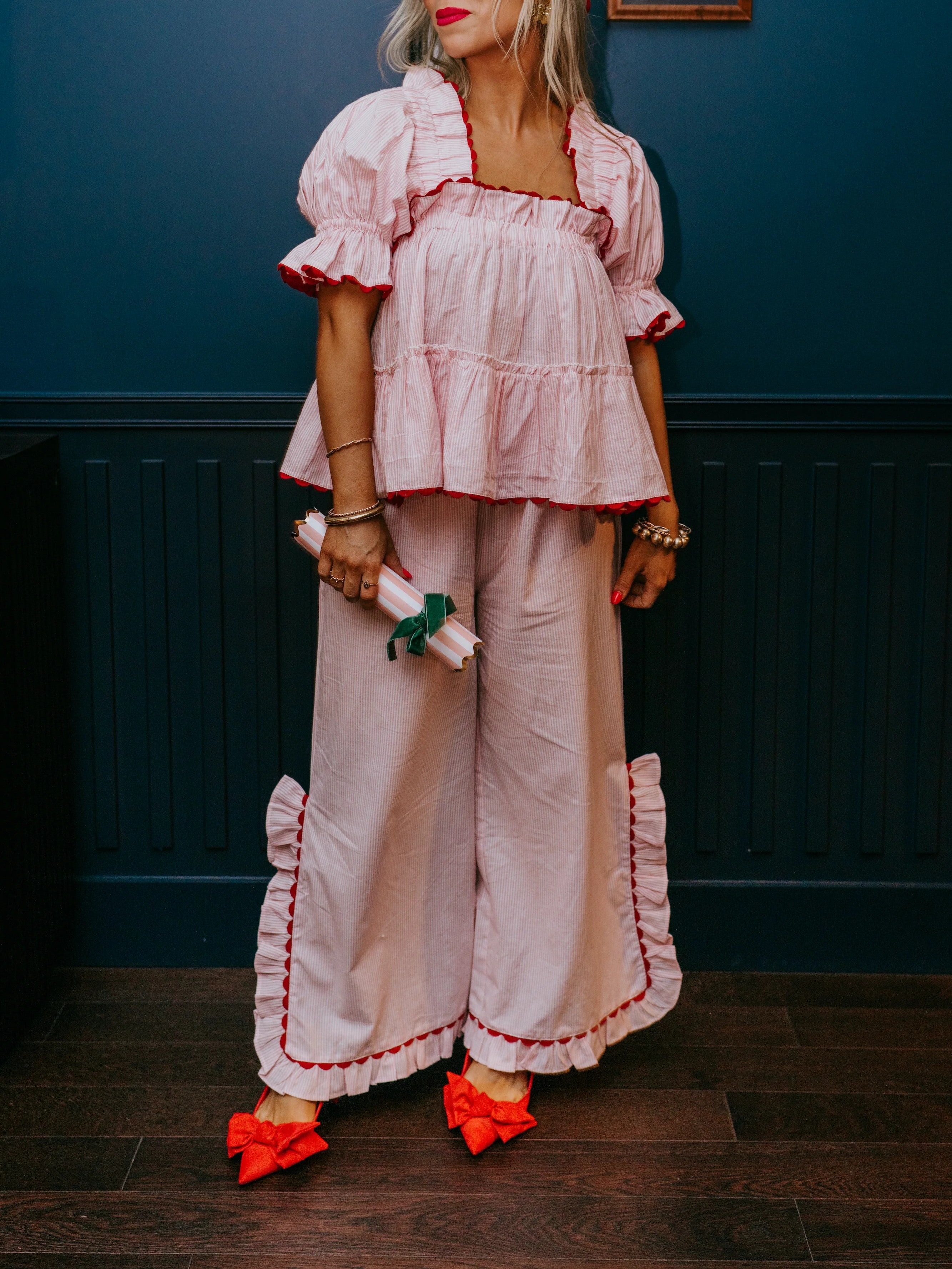 Women's Christmas Plaid Ruffle Puff Sleeve Pajamas Set (Buy 2 Free Shipping)