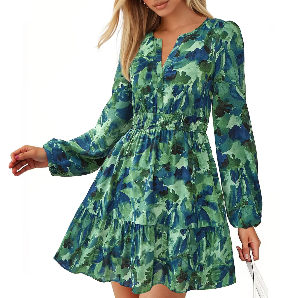 Women's Elastic Waist Boho Beach Vacation Clothes Floral Mini Summer Dress