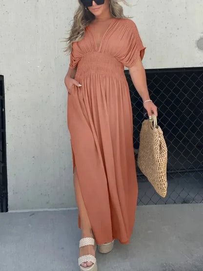 SLIT V-NECK EFFORTLESS MAXI LONG DRESS(Buy 2 Free Shipping)
