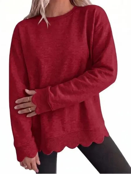Women's Crew Neck Wavy Scallop Oversized Sweatshirt
