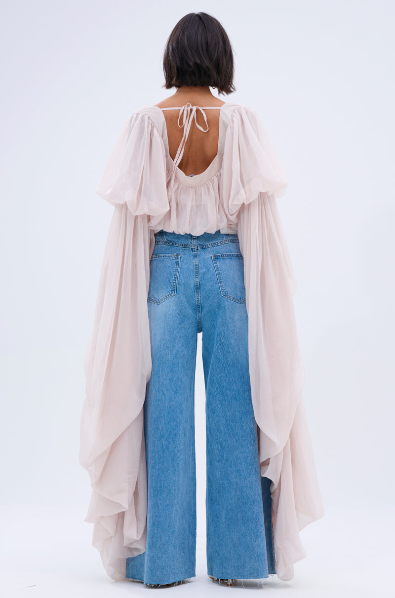 Women's loose square neck long-sleeved chiffon blouse