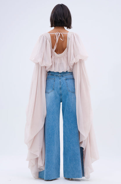 Women's loose square neck long-sleeved chiffon blouse
