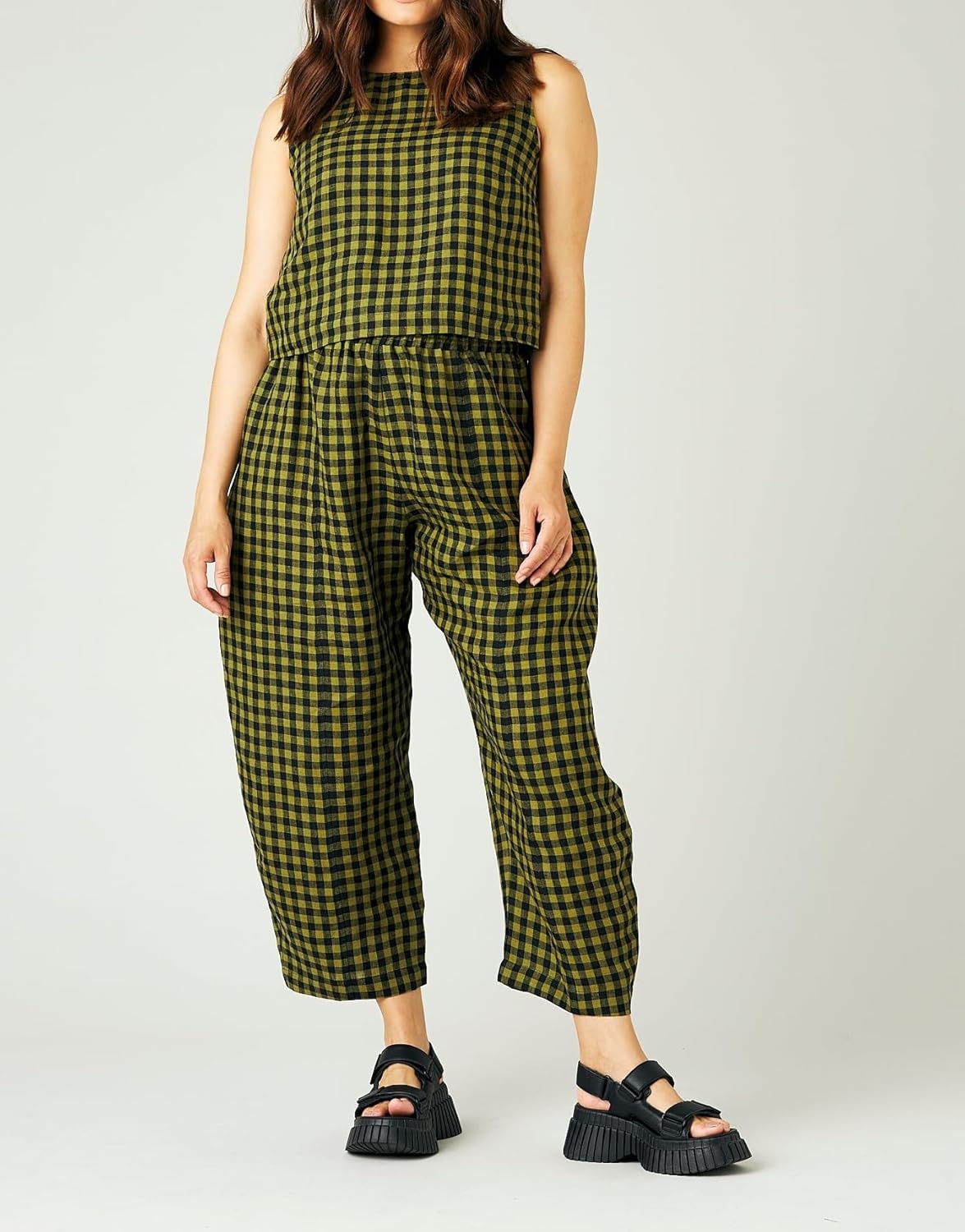 HOT SALE Women's Gingham Sleeveless Tank Top & Barrel Pants Set