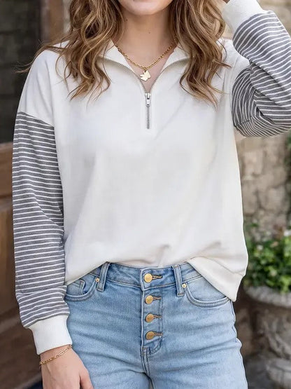 Women's Color Block Half Zip Striped Raglan Sweatshirt
