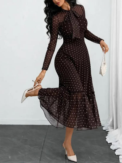 Women's Vintage Polka Dot Sheer Mesh Office Siren Dress