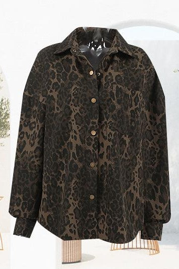 Trendy Retro Leopard Print Oversized Denim Shacket