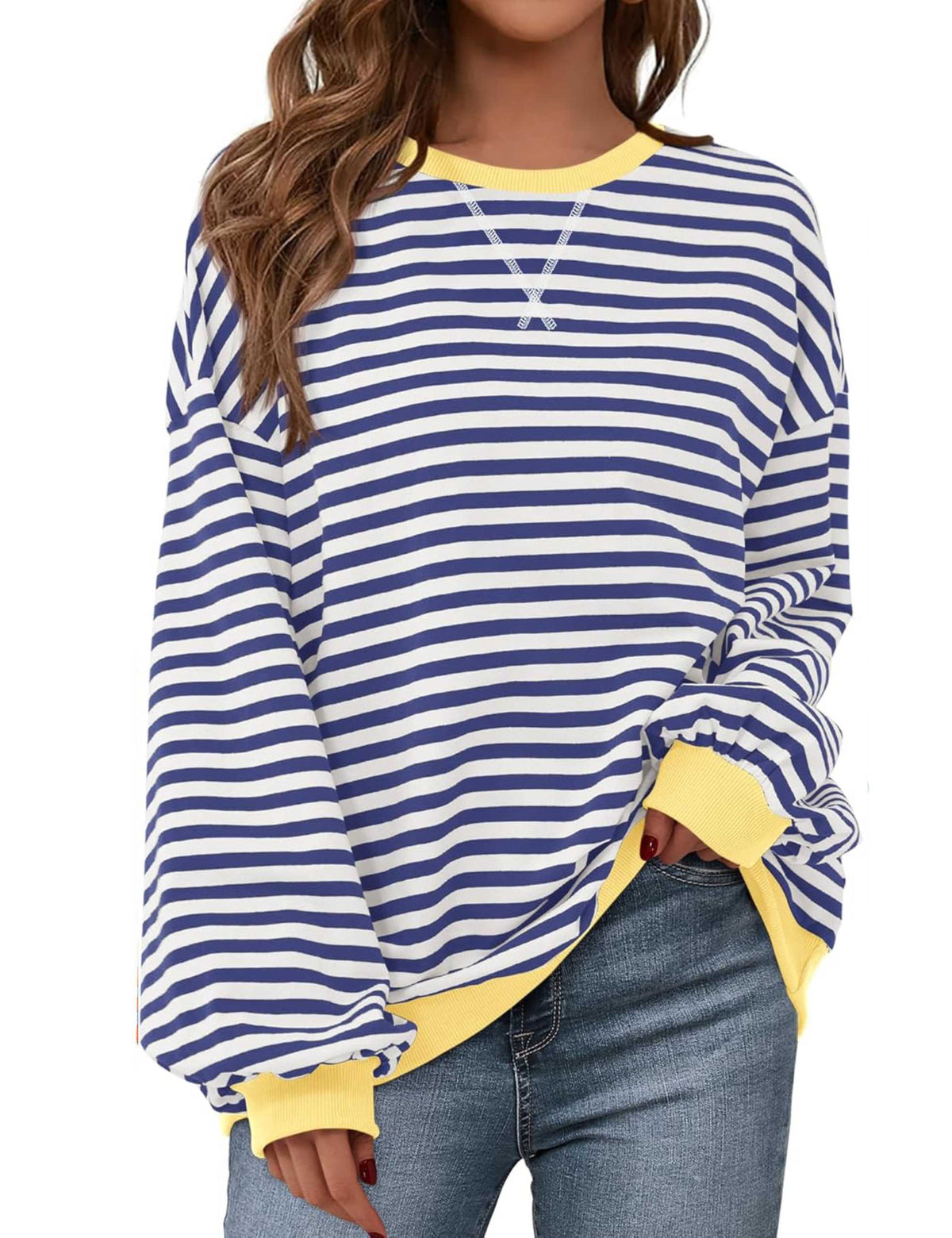 Oversized Striped Color Block Sweatshirt