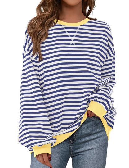 Oversized Striped Color Block Sweatshirt