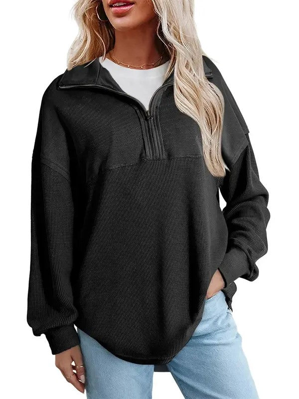 Women's Half Zip Waffle Knit Pullover Top