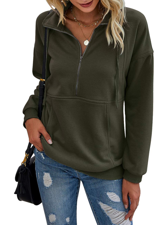 Womens Half Zip Sweatshirt With Kangaroo Pocket