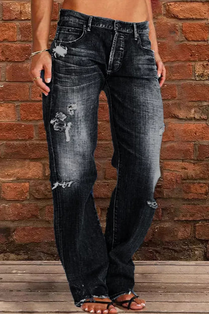 🔥🔥🔥🔥Ripped Low Waist Straight Leg Jeans(Buy 2 Free Shipping)