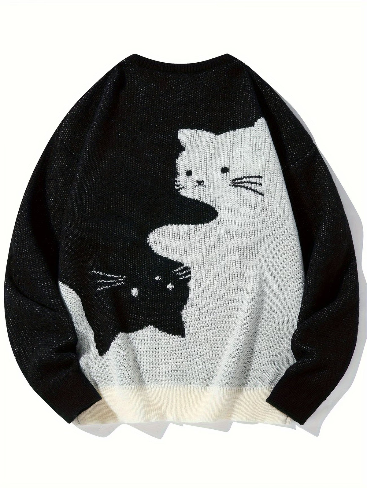 Cartoon Cat Round Neck Long Sleeve Sweater Preppy Style