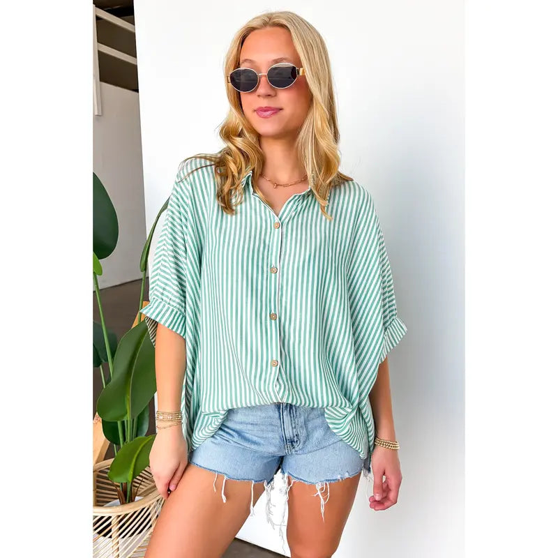 Casual Striped V Neck Loose Blouse