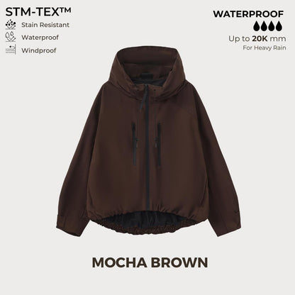 ⏰Hot Sale-Women's Oversized Pleated Hem Rain Jacket With Hooded