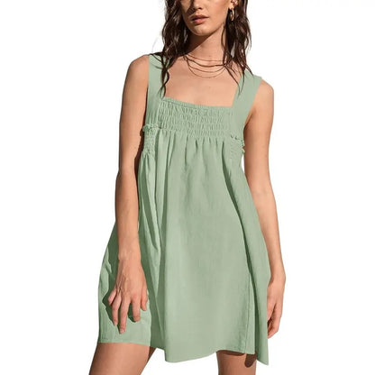 Smocked Square Neck Sleeveless Mini Dress