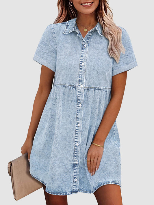 Women's Short Sleeve Button Denim Shirt Dress