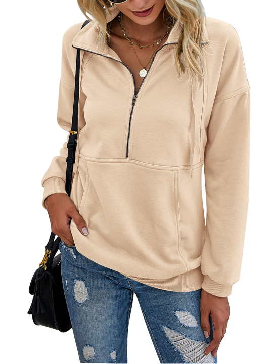 Womens Half Zip Sweatshirt With Kangaroo Pocket