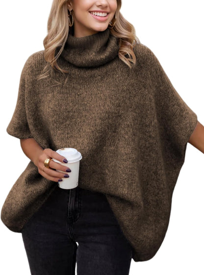 Hot Sale-Women's Turtleneck Cropped Bat Sleeve Knit Top