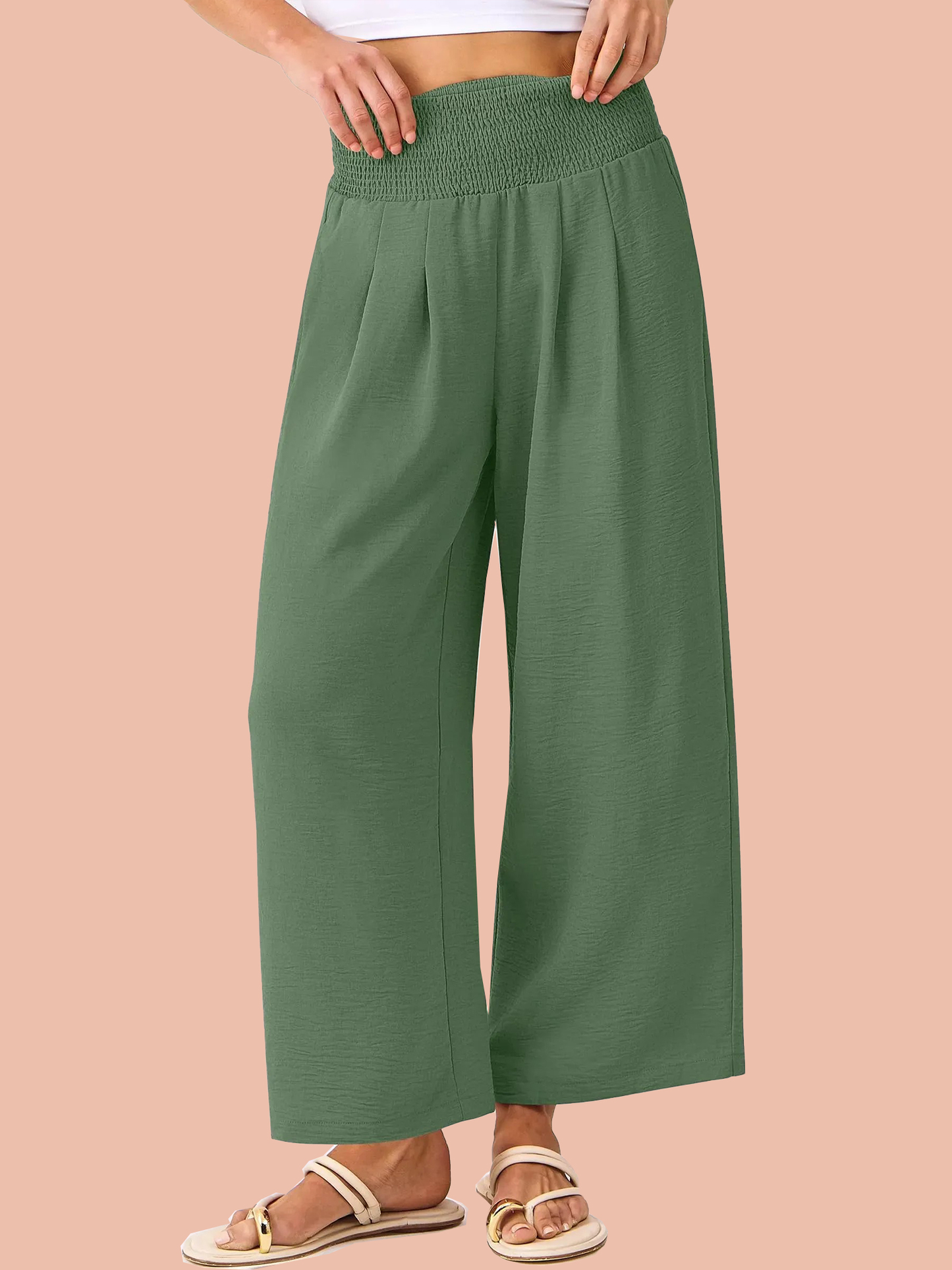 Women's Smocked Waist Wide Leg Palazzo Pants (Buy 2 Free Shipping)