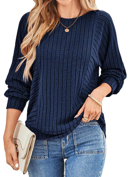 Women's Soft Ribbed Crewneck Long Sleeve Shirts Knit Tops