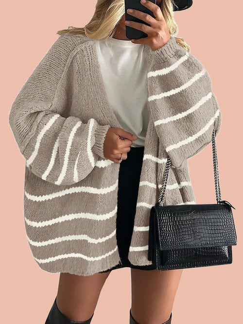 Women's Oversized Balloon Sleeve Striped Cardigan (Buy 2 Free Shipping)