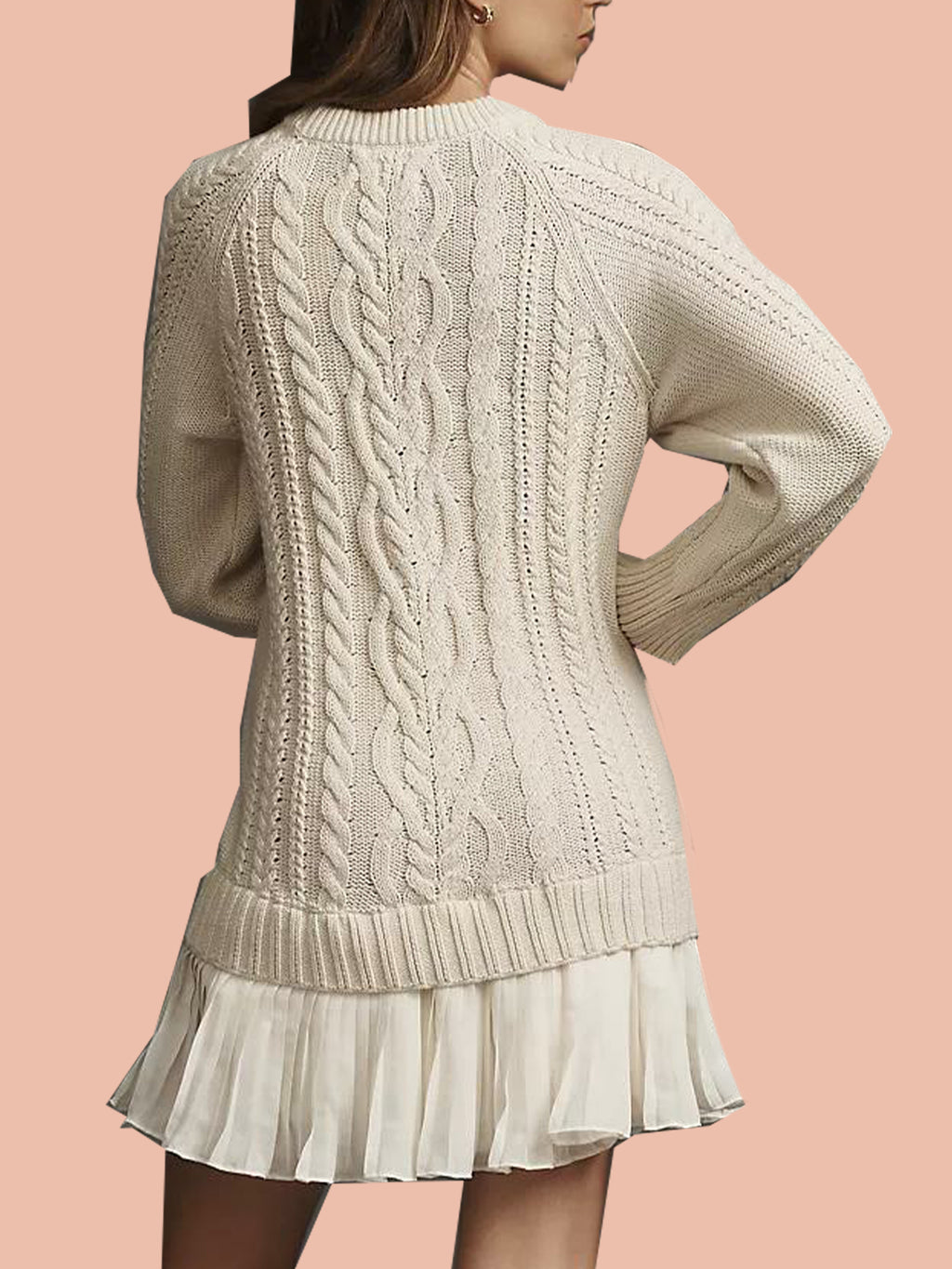 Women's Crewneck Cable Knit Sweater Mini Dress (Buy 2 Free Shipping)
