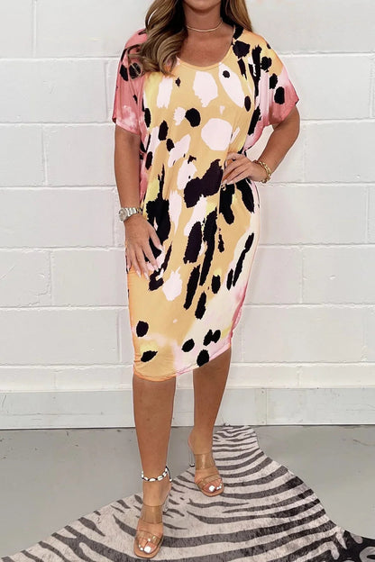 Women's printed round-neck multi-colored dress（buy 2 free shipping）