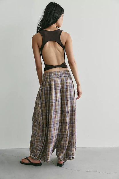 Boho Relaxed Fit Plaid Balloon Pants