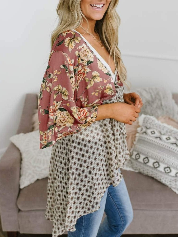 🔥🔥🔥🔥Women's Floral Kimono Ruffle Sleeve Tie Cardigans Flowy Boho Loose Cover Ups