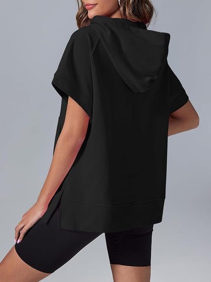 2026 Women's Oversized Casual Half Zip Short Sleeve Pullover Tops with Pockets
