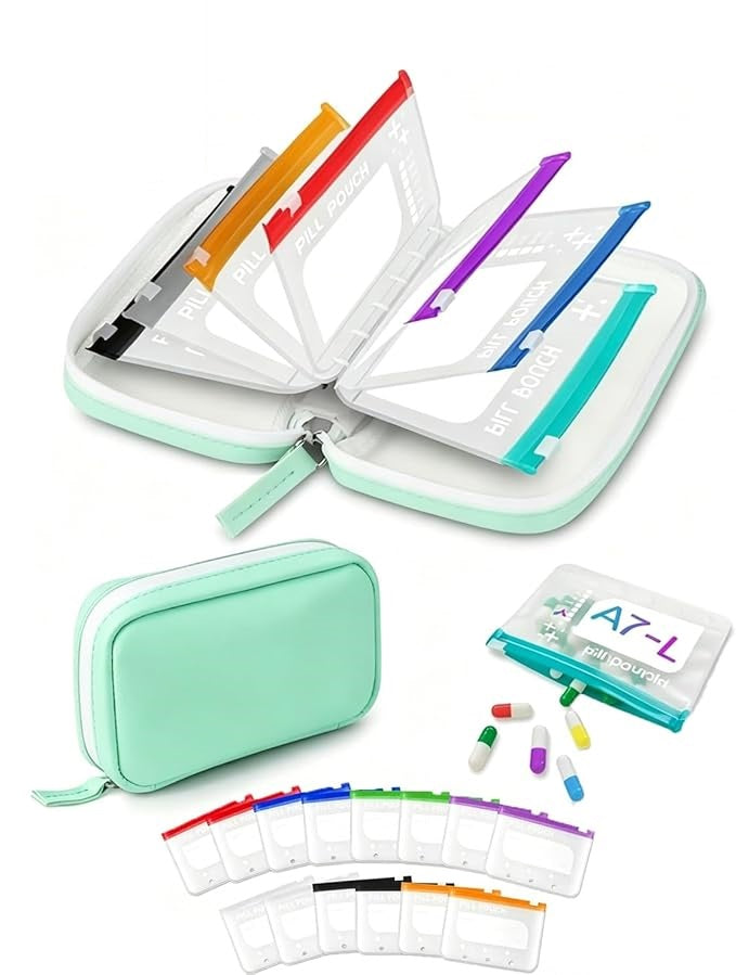 2‑Week Travel Pill Organizer with 14 Color‑Coded Reusable Pill Pouches | Portable Medication Storage Case