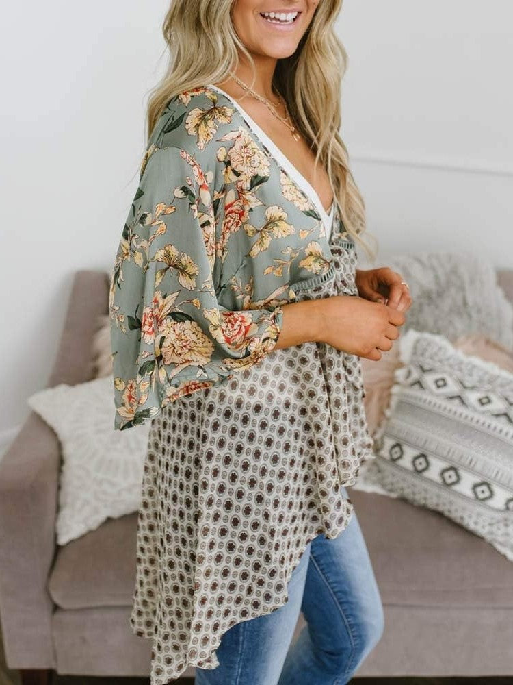 🔥🔥🔥🔥Women's Floral Kimono Ruffle Sleeve Tie Cardigans Flowy Boho Loose Cover Ups