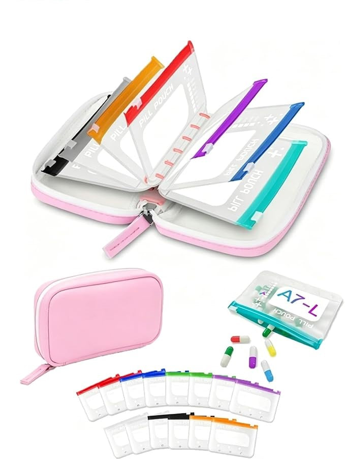2‑Week Travel Pill Organizer with 14 Color‑Coded Reusable Pill Pouches | Portable Medication Storage Case
