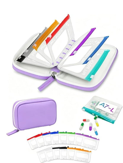 2‑Week Travel Pill Organizer with 14 Color‑Coded Reusable Pill Pouches | Portable Medication Storage Case
