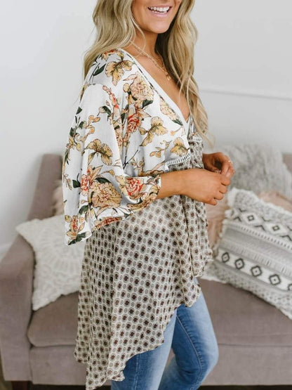 🔥🔥🔥🔥Women's Floral Kimono Ruffle Sleeve Tie Cardigans Flowy Boho Loose Cover Ups