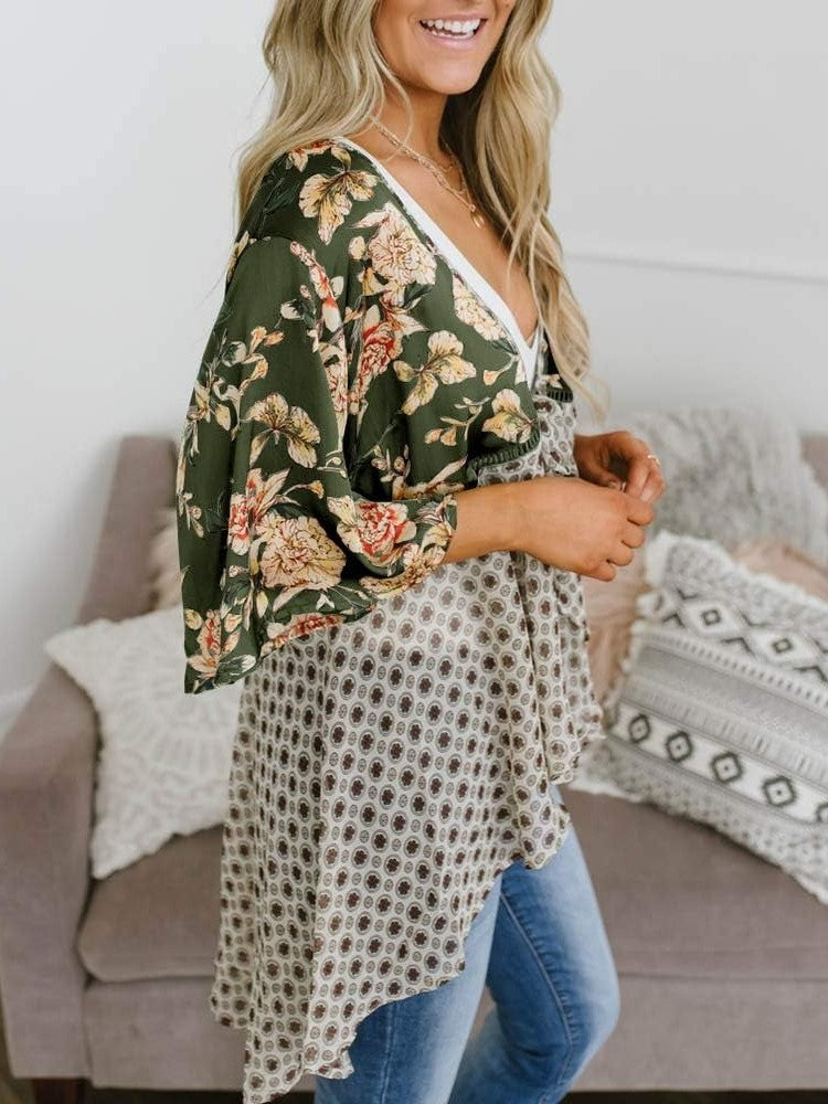 🔥🔥🔥🔥Women's Floral Kimono Ruffle Sleeve Tie Cardigans Flowy Boho Loose Cover Ups
