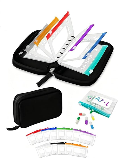 2‑Week Travel Pill Organizer with 14 Color‑Coded Reusable Pill Pouches | Portable Medication Storage Case